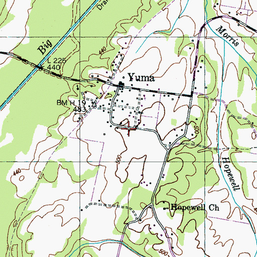 Topographic Map of Yuma School (historical), TN