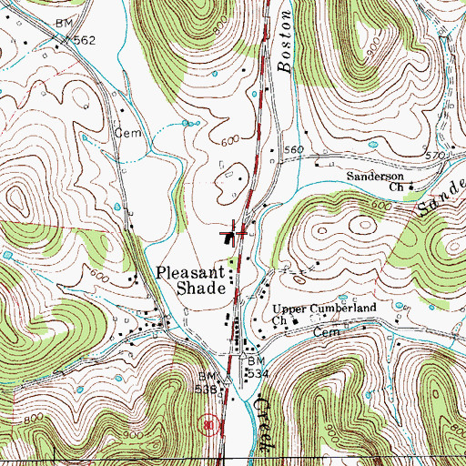 Topographic Map of Pleasant Shade Elementary School, TN