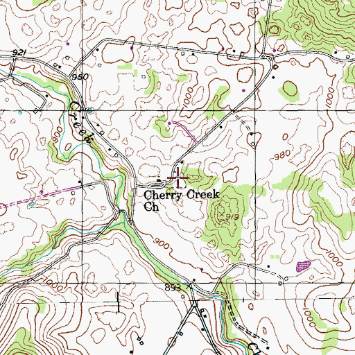Topographic Map of Cherry Creek Cemetery, TN