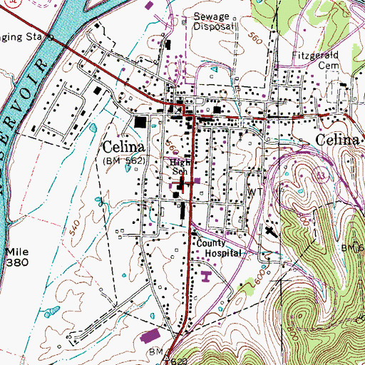 Topographic Map of Celina High School, TN