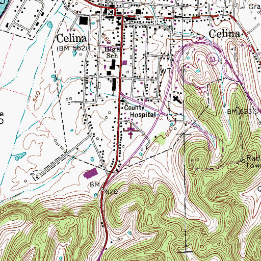 Topographic Map of Clay County Hospital, TN