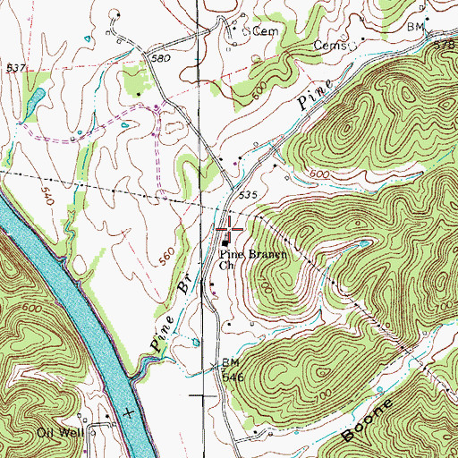 Topographic Map of Pine Branch School (historical), TN