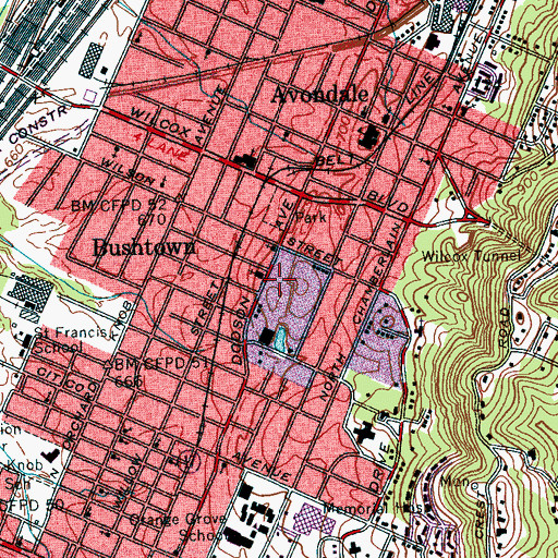 Topographic Map of Dodson Avenue Community Health Center, TN