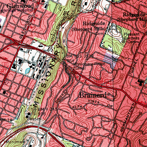 Topographic Map of McCallie Tunnel Prospect, TN