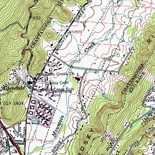 Topographic Map of Mountain Creek Church of Christ, TN