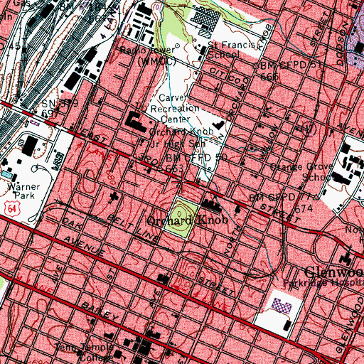 Topographic Map of Orchard Knob Baptist Church, TN