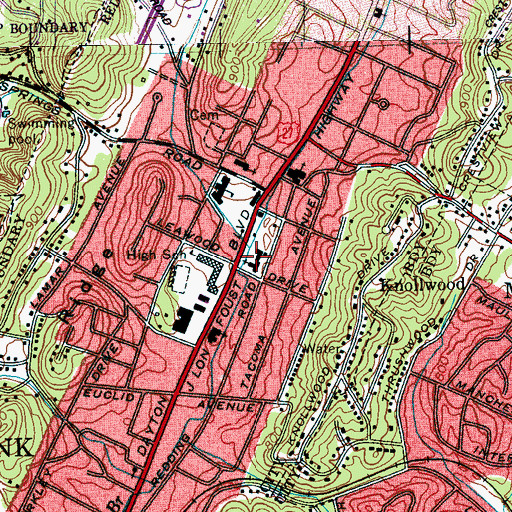 Topographic Map of Red Bank United Methodist Church, TN