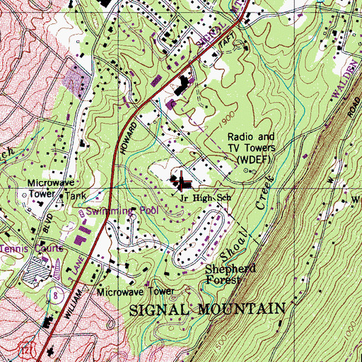 Topographic Map of Signal Mountain Junior High School, TN