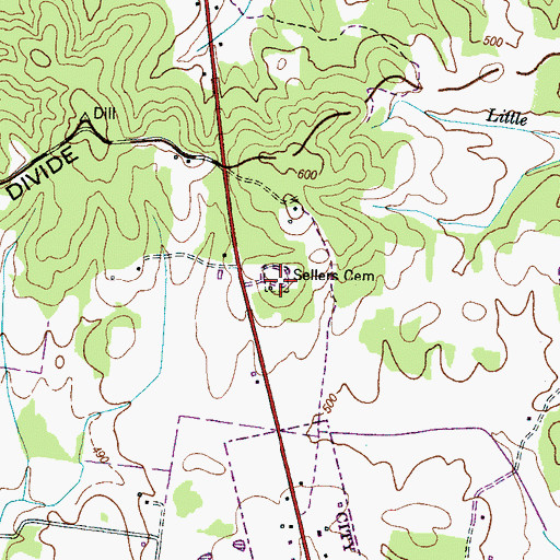 Topographic Map of Sellers Cemetery, TN
