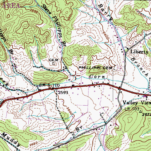 Topographic Map of Steve Phillippi Branch, TN