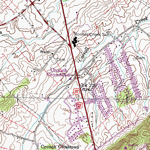 Topographic Map of Crouch Crossroad, TN