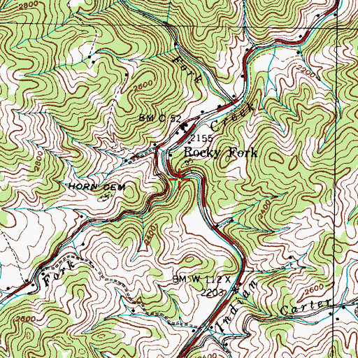 Topographic Map of Devil Fork, TN