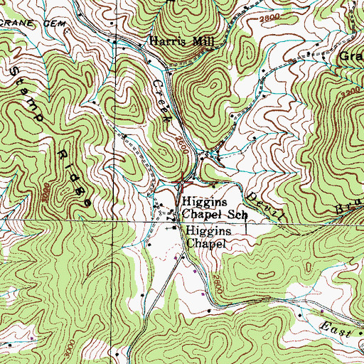 Topographic Map of East Fork Higgins Creek, TN