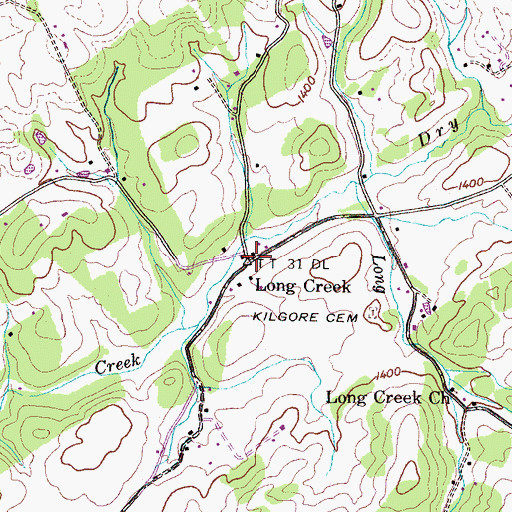 Topographic Map of Long Creek, TN