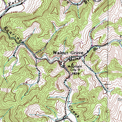 Topographic Map of Mains Branch, TN