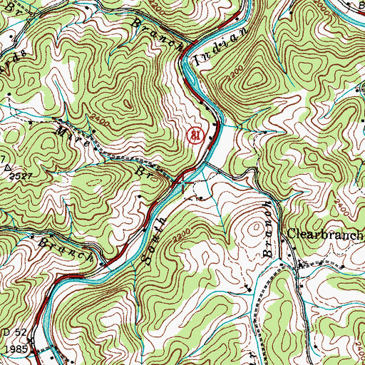 Topographic Map of Mire Branch, TN