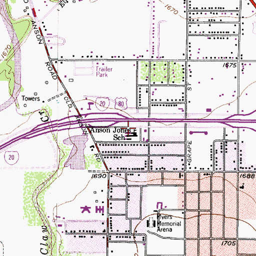 Topographic Map of Anson Jones School, TX