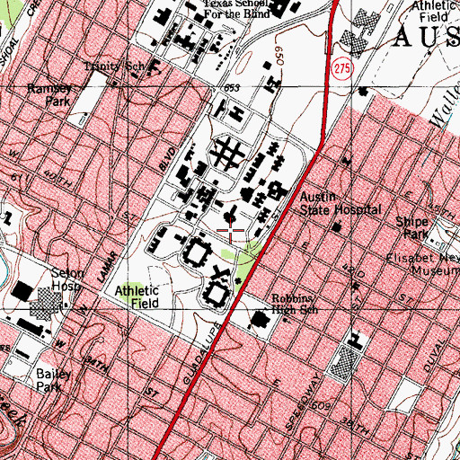 Topographic Map of Austin State Hospital, TX