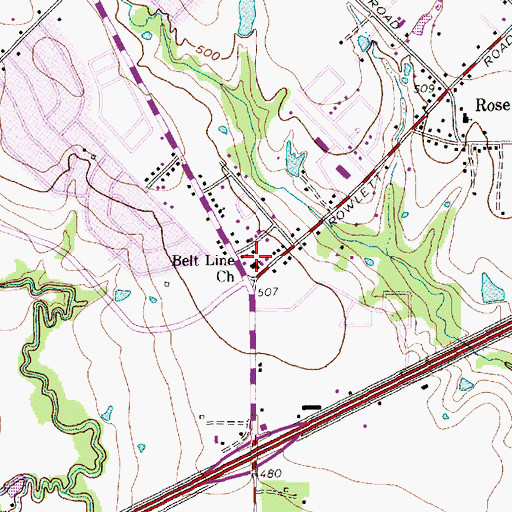 Topographic Map of Belt Line Church, TX