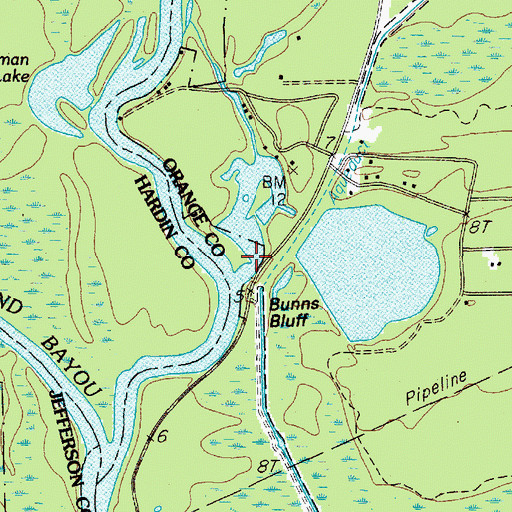 Topographic Map of Bunns Bluff, TX