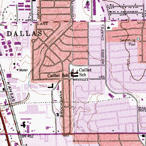 Topographic Map of Caillet School, TX