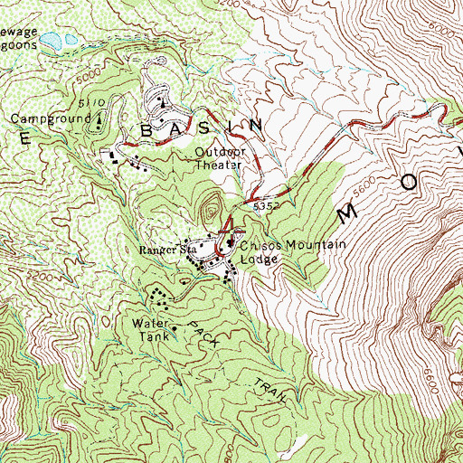 Topographic Map of Chisos Mountain Lodge, TX