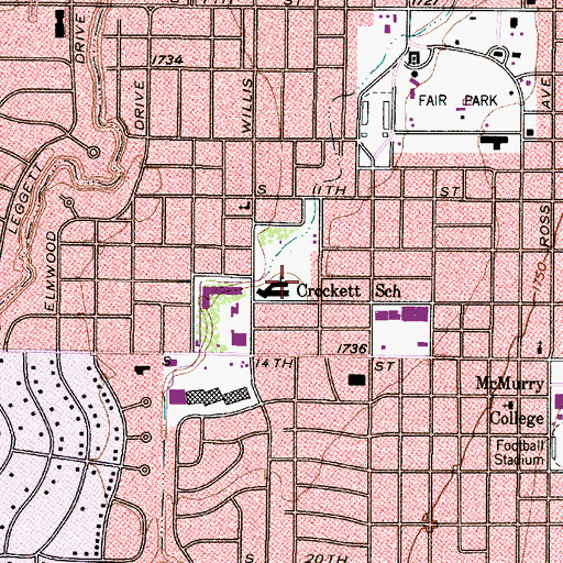 Topographic Map of Crocket School, TX