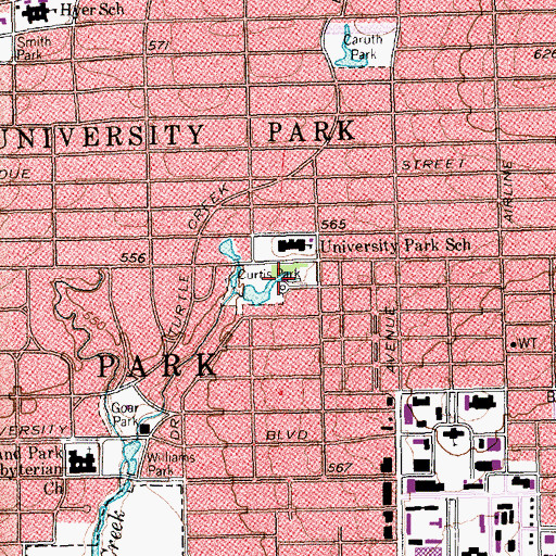 Topographic Map of Curtis Park, TX