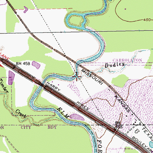Topographic Map of Dudley Branch, TX