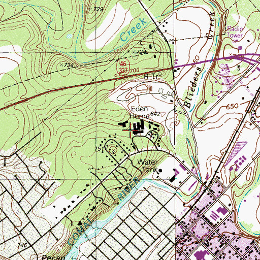 Topographic Map of Eden Home, TX