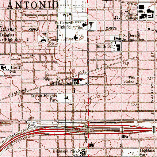 Topographic Map of Edgar Allen Poe Junior High School, TX