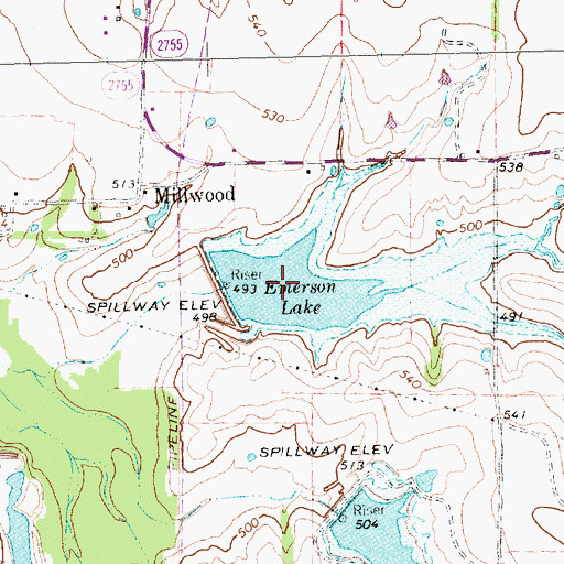 Topographic Map of Emerson Lake, TX