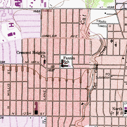 Topographic Map of Fannin School, TX