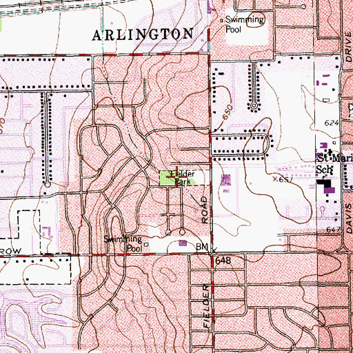Topographic Map of Fielder Park, TX