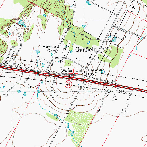 Topographic Map of Garfield, TX