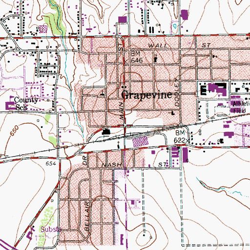 Topographic Map of Grapevine, TX