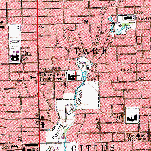 Topographic Map of Highland Park Presbyterian Church, TX