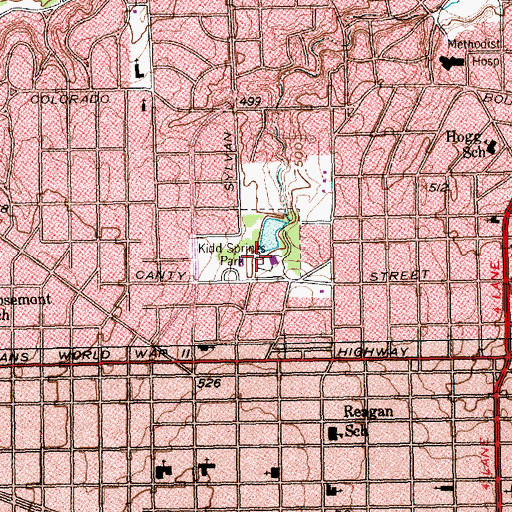 Topographic Map of Kidd Spring Park, TX