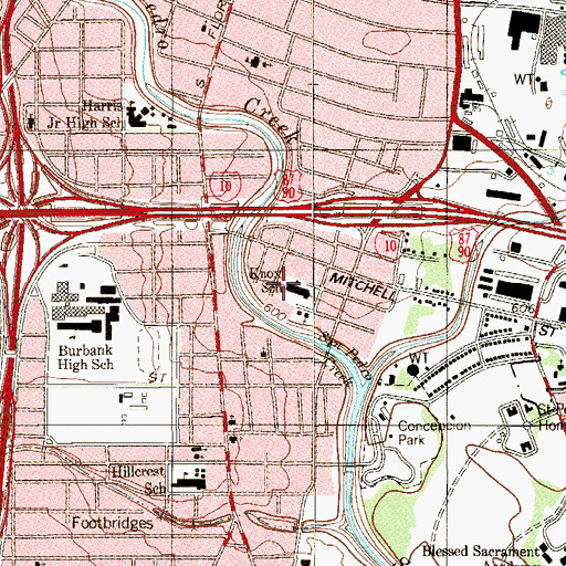 Topographic Map of Knox School, TX