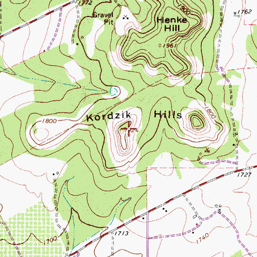 Topographic Map of Kordzik Hills, TX