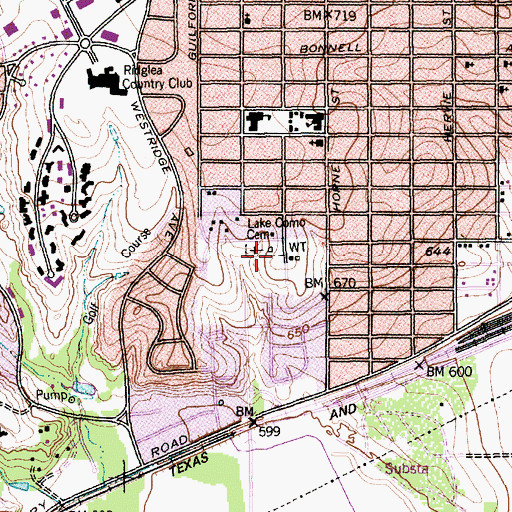 Topographic Map of Lake Como Cemetery, TX