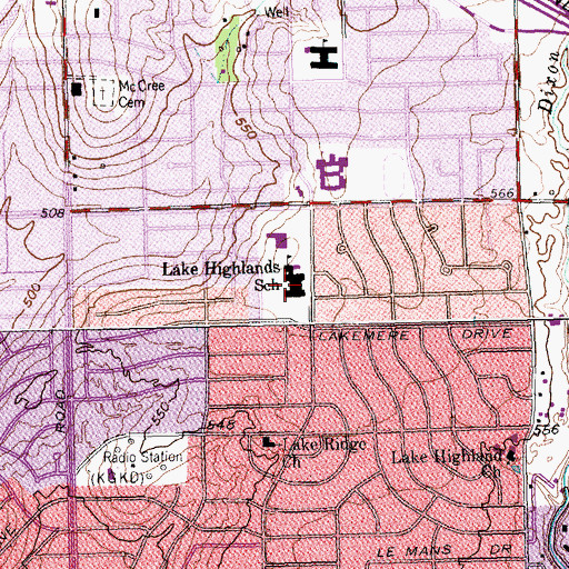 Topographic Map of Lake Highlands Elementary School, TX