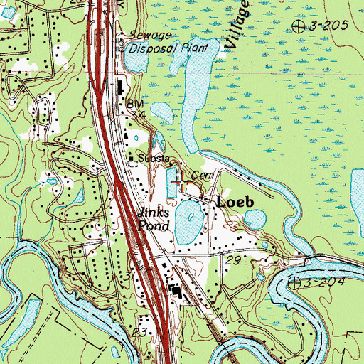 Topographic Map of Loeb Cemetery, TX
