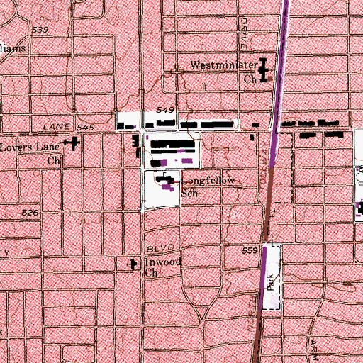 Topographic Map of Longfellow School, TX