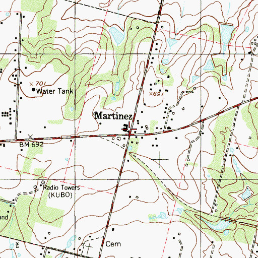Topographic Map of Martinez, TX