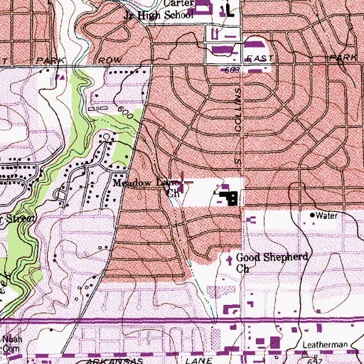 Topographic Map of Meadow Lane Church, TX
