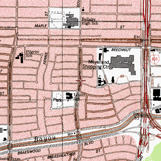 Topographic Map of Meyerland, TX