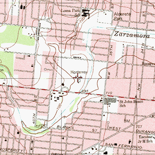 Topographic Map of Monterrey Park, TX