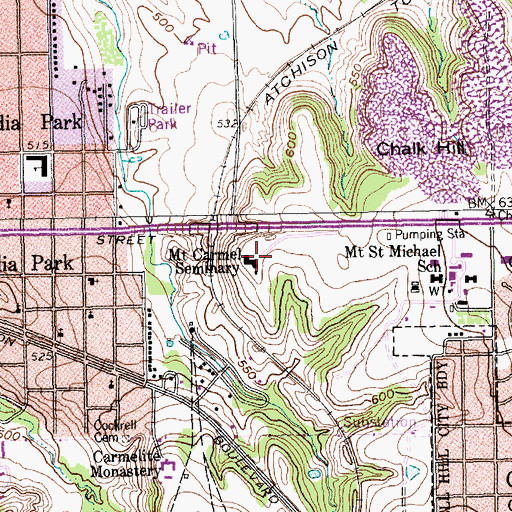 Topographic Map of Mount Carmel Seminary, TX