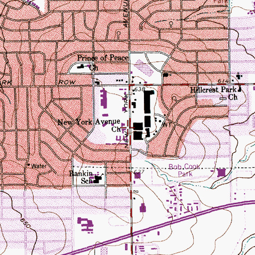 Topographic Map of New York Avenue Church, TX